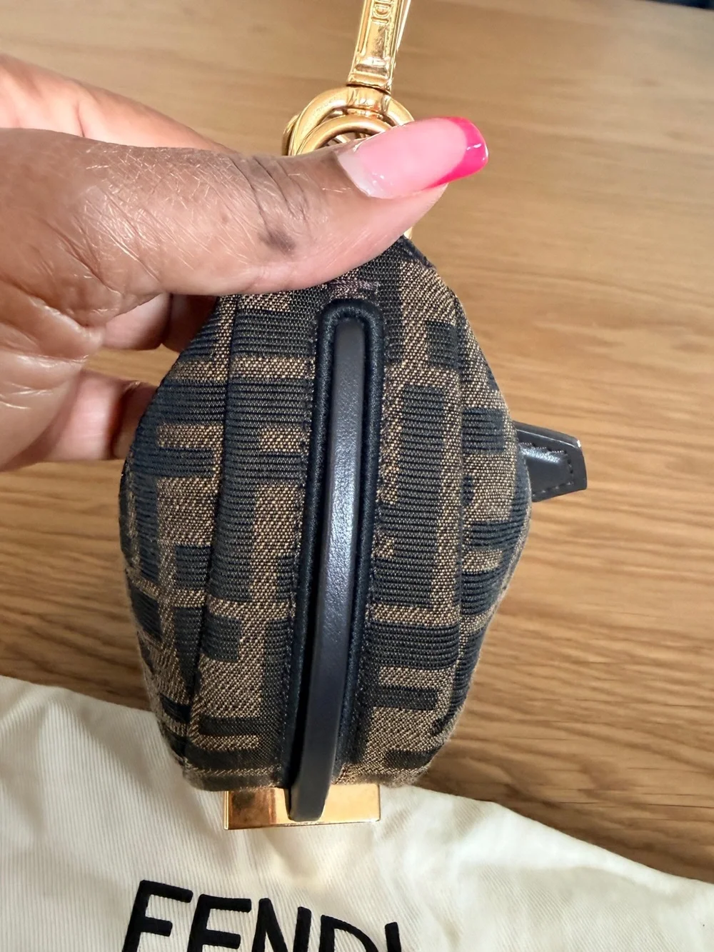 Fendi Black and Brown Monogram Zip Pouch with Gold Hardware